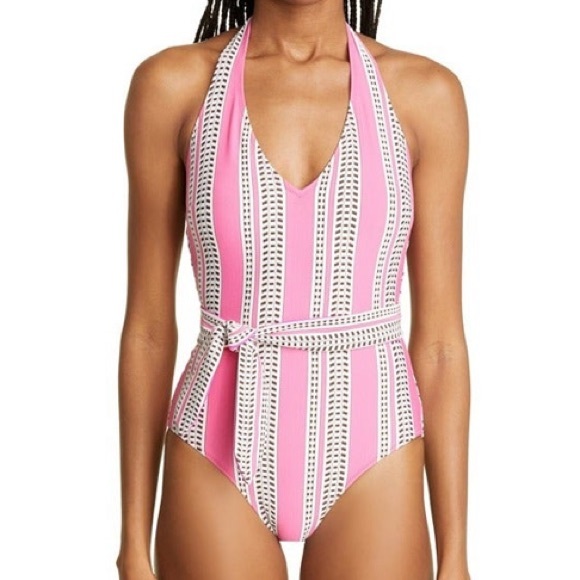 NWT Lemlem Amira Geo Print Belted Pink One-Piece - Sz M - Picture 3 of 13